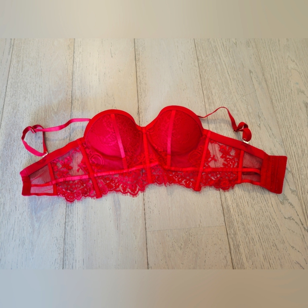 Honey Birdette Maria red longline bra 32D